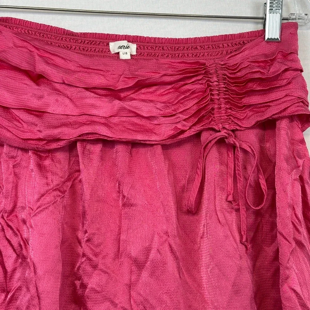 Aerie Mini Skirt Pink Women's L Viscose Ruched Drawstring